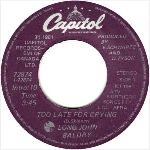 Long John Baldry - Too Late For Crying 45 (Capitol Canada).JPG