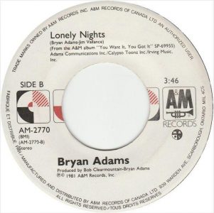 Bryan Adams - Lonely Nights 45 (A&M Canada).JPG