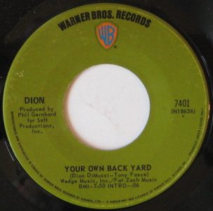Dion - Your Own Back Yard 45 (WB Canada)