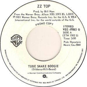 ZZ Top - Tube Snake Boogie 45 (WB Promo Canada)