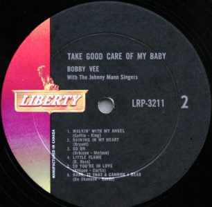 Bobby Vee LP Take Good Care Of My Baby-Hark Is That A Cannon I Hear (Cdn)R